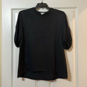 Elegant Black Top Dolman‎ Sleeve Crew Neck Blouse Minimalist Style